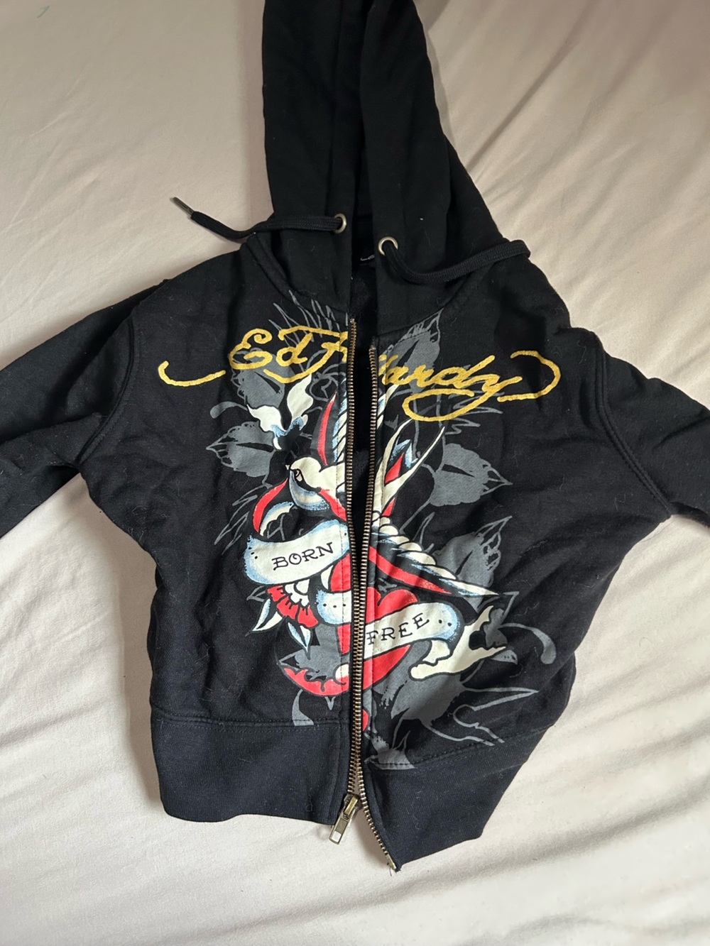 Ed Hardy Black Zip Hoodie with Bold Tattoo Graphic